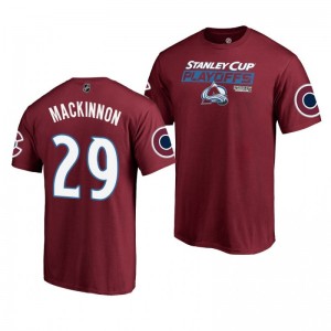 Avalanche Nathan MacKinnon 2019 Stanley Cup Playoffs Bound Body Checking T-Shirt Burgundy - Sale