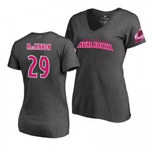 Mother's Day Colorado Avalanche Nathan MacKinnon Pink Wordmark V-Neck Heather Gray T-Shirt - Sale