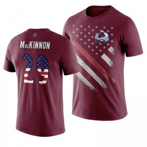 Nathan MacKinnon Avalanche Burgundy Independence Day T-Shirt - Sale